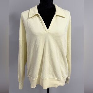 Calia Soft V-Neck Collared Pullover Sweater - Pale Yellow